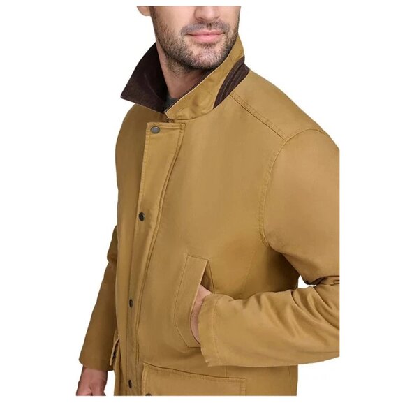 New Cole Haan Men's Corduroy-Shirt-Collar Waxed Rain Jacket Size M - Picture 4 of 5